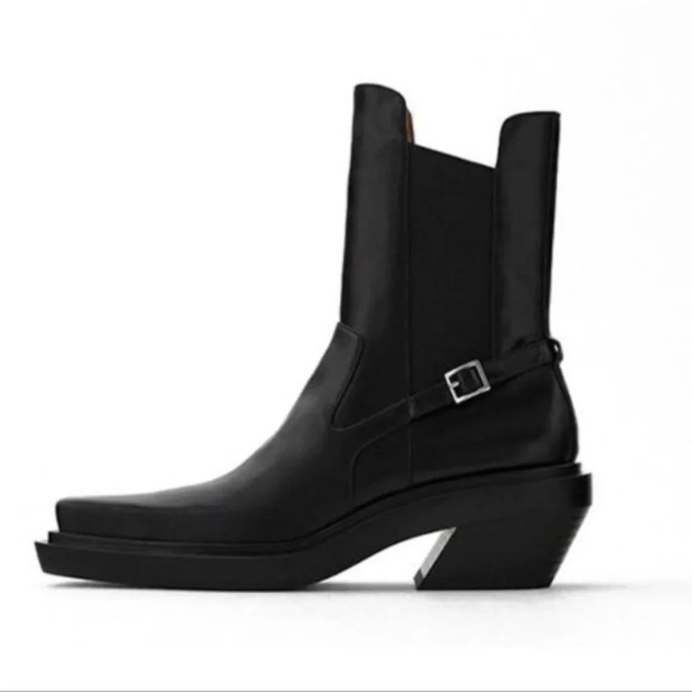 NWOT ZARA LEATHER SQUARE TOE  BOOTS Size  US7.5 EU38 - Picture 5 of 10